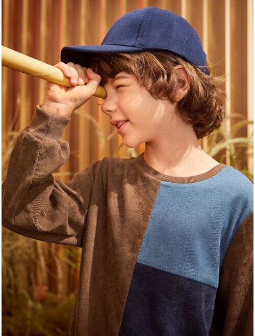 SHEIN Boys Drop Shoulder Colorblock Pullover