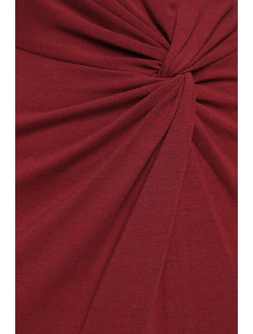 Lulus Simply in Style Wine Red Twist-Front Slit Midi Skirt