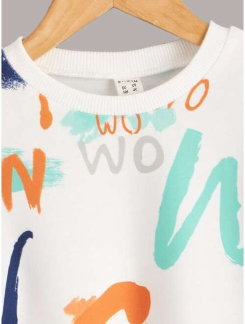 SHEIN Toddler Boys Drop Shoulder Letter Graphic Pullover