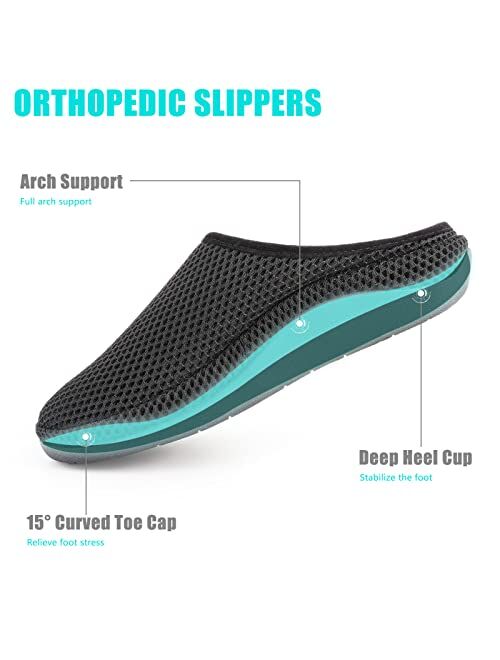 V.Step Breathable Mesh Slippers with Arch Support, Orthopedic Clog Sandals for Men Women Orthotic Slip-On Walking Mules for Plantar Fasciitis House Outdoor Shoes, Black
