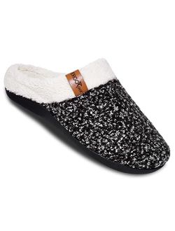 Orthopedic Slippers with Arch Support, Slip-On Knit Soft Sherpa Lining House Slipper, Plantar Fasciitis Relief, Orthotic House Shoes with Indoor Outdoor Anti-Skid Rubber 