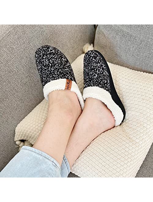 Orthopedic Slippers with Arch Support, Slip-On Knit Soft Sherpa Lining House Slipper, Plantar Fasciitis Relief, Orthotic House Shoes with Indoor Outdoor Anti-Skid Rubber 