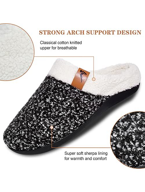 Orthopedic Slippers with Arch Support, Slip-On Knit Soft Sherpa Lining House Slipper, Plantar Fasciitis Relief, Orthotic House Shoes with Indoor Outdoor Anti-Skid Rubber 