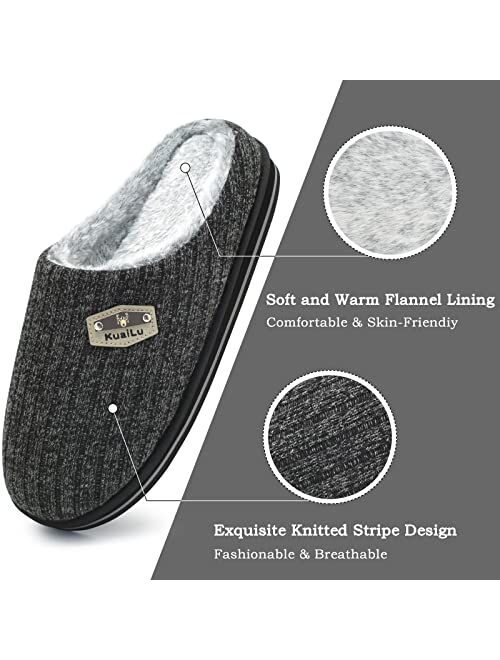 KuaiLu Mens Slippers Orthopedic Memory Foam Slippers for Men Fashion Casual Wool-blend Stripe Knitted with Warm Sherpa Plush Lining Winter Men's Mule Scuff Non-slip House
