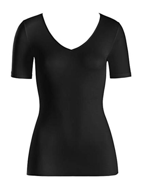 HANRO Women's Cotton Seamless Short Sleeve V-Neck Shirt 71603
