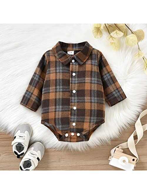 ODASIRA Baby Boy Clothes Infant Outfits Long Sleeve Plaid Bodysuit Romper + Jeans Overalls Jumpsuit Pants Sets