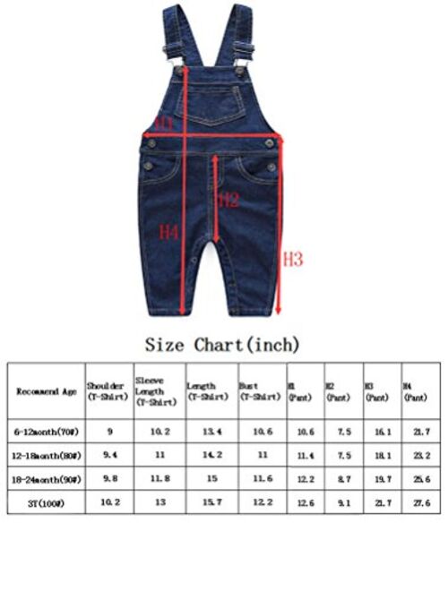 Abolai Cute Baby Boys Clothes Toddler Jumpsuit Rompers Jean Overalls Set with Stripe T-Shirt