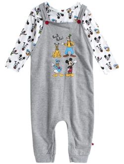 Baby Boys' Mickey Mouse Overall Set - 2 Piece Romper and Long Sleeve Shirt Set