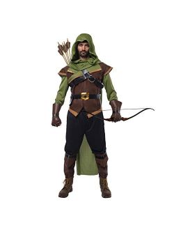 Renaissance Robin Hood Deluxe Men Costume Set Made of Leather for Halloween Dress Up Party