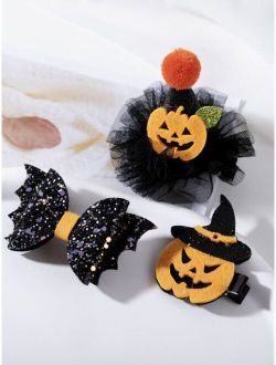 3pcs Halloween Pumpkin & Hat Decor Alligator Hair Clip