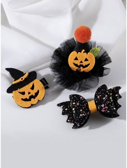 Shein 3pcs Halloween Pumpkin & Hat Decor Alligator Hair Clip