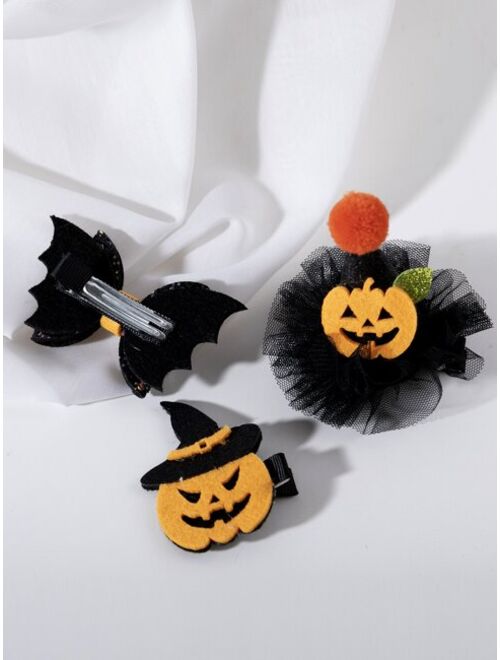 Shein 3pcs Halloween Pumpkin & Hat Decor Alligator Hair Clip