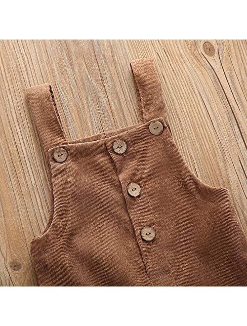 Liyamiee Baby Boy Girl Corduroy Overalls Solid Suspender Bib Pants One-Piece Strap Jumpsuit Pocket Fall Winter Outfit
