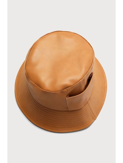 LACK OF COLOR Wave Tan Vegan Leather Pocket Bucket Hat