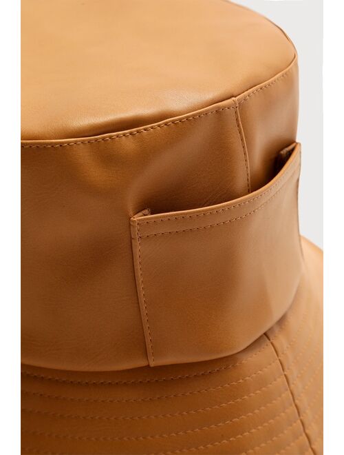 LACK OF COLOR Wave Tan Vegan Leather Pocket Bucket Hat