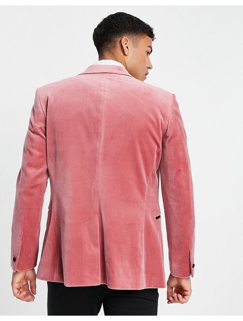Topman slim single breasted blazer in pink velvet
