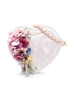 floral-applique heart shoulder bag