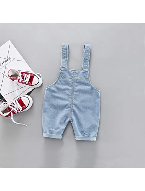Generic Baby Boys Girls Denim Overalls Kids Washed Distressed Suspender Jeans Toddler Summer Jumpsuits with Pocket 6M-3Y