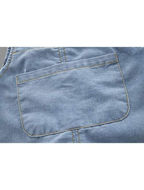 Generic Baby Boys Girls Denim Overalls Kids Washed Distressed Suspender Jeans Toddler Summer Jumpsuits with Pocket 6M-3Y