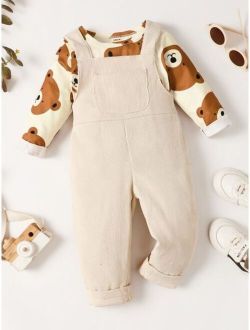 Baby Bear Print Tee Overall Jumpsuit