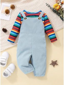 Baby Rainbow Striped Tee Overall Jumpsuit