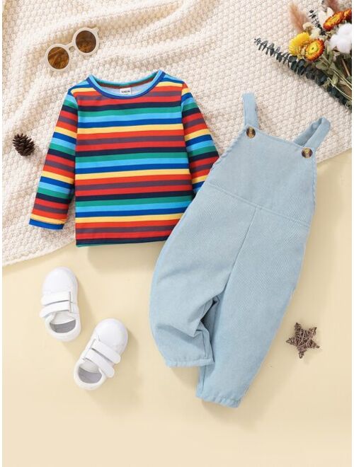 Shein Baby Rainbow Striped Tee Overall Jumpsuit
