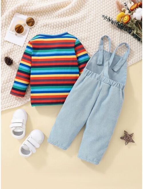 Shein Baby Rainbow Striped Tee Overall Jumpsuit