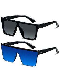 LYZOIT Square Oversized Sunglasses for Women Men Big Flat Top Fashion Shield Large UV Protection Rimless Shades