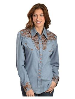 Women's Silver Western Embroidered Shirt - Pl654-Slv