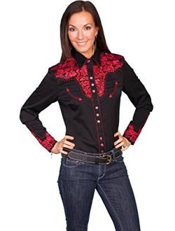 Women's Silver Western Embroidered Shirt - Pl654-Slv