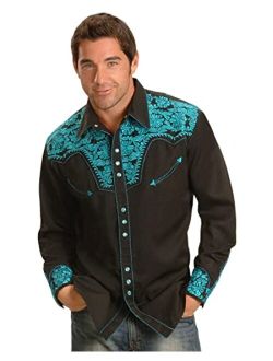 Men's Floral Embroidered Retro Shirt - P-634 Silver