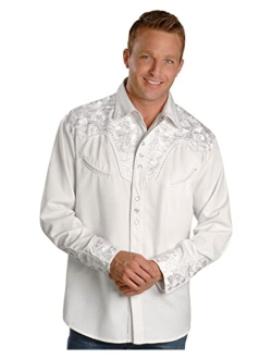 Men's Floral Embroidered Retro Shirt - P-634 Silver
