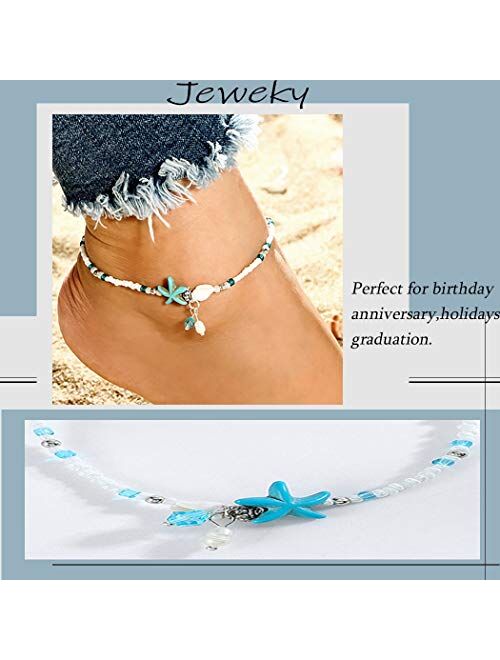 Artist Unknown Jeweky Boho Starfish Anklets Blue Ankle Bracelets Pearl Chain Beach Foot Jewelry for Women and Girls