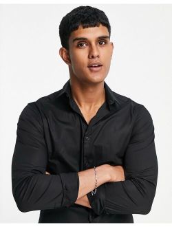 long sleeve muscle fit poplin shirt in black