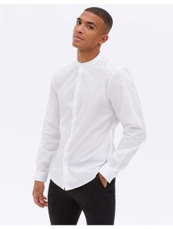 long sleeve grandad poplin shirt in white