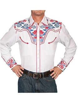 Men's Vibrant Floral Embroidered Retro Western Shirt Big and Tall - P-634C Blue_X