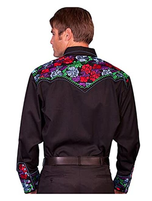 Scully Men's Vibrant Floral Embroidered Retro Western Shirt Big and Tall - P-634C Blue_X
