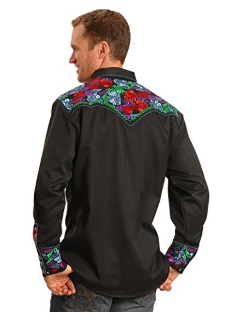 Scully Men's Vibrant Floral Embroidered Retro Western Shirt Big and Tall - P-634C Blue_X