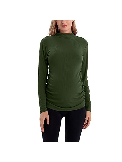 Bhome Maternity Shirt Long Sleeve Pregnancy Top Ribbed Mock Neck Pregnant Pullover
