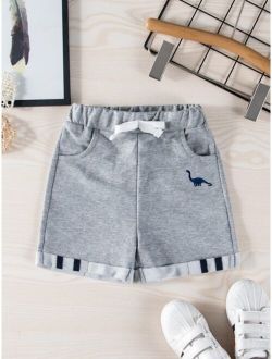 Toddler Boys Dinosaur Embroidery Contrast Panel Bow Front Shorts
