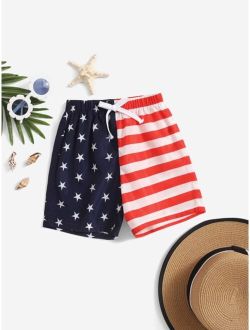 Toddler Boys American Flag Print Tie Front Shorts