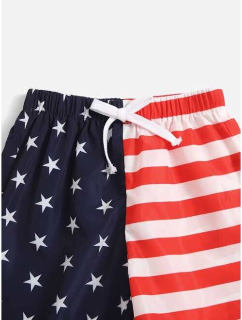 SHEIN Toddler Boys American Flag Print Tie Front Shorts