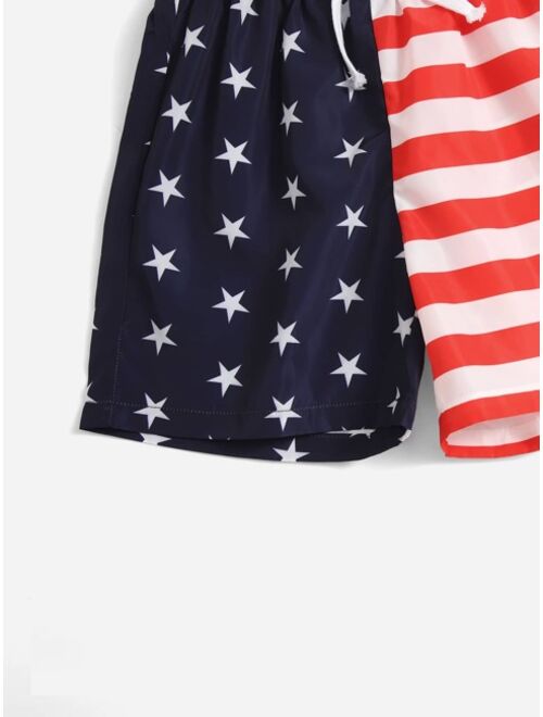 SHEIN Toddler Boys American Flag Print Tie Front Shorts