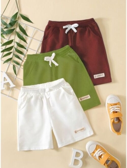 Toddler Boys 3pcs Letter Patched Detail Bow Front Shorts