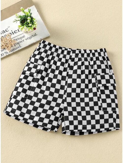 Shein Toddler Boys Checkered Print Flap Pocket Side Shorts