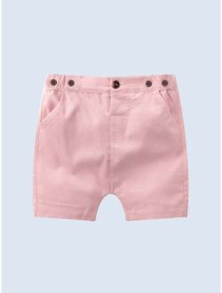 Baby Button Detail Slant Pockets Shorts