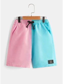 Boys Two Tone Letter Patched Detail Drawstring Waist Shorts