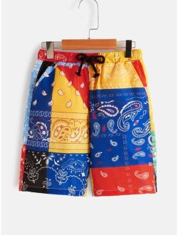 Boys Paisley Print Drawstring Waist Shorts