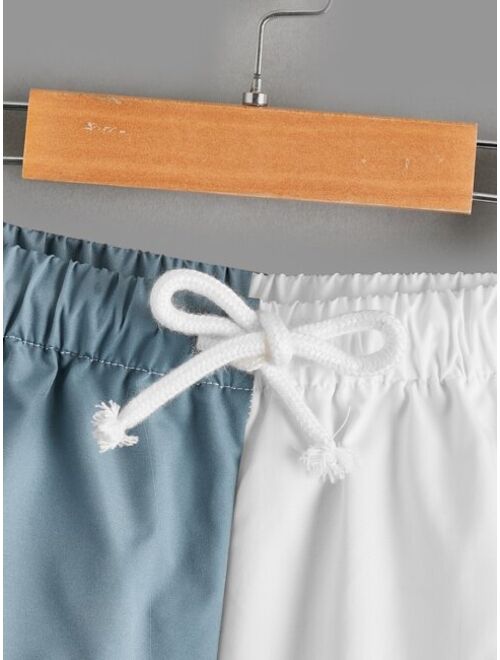 SHEIN Boys Patched Detail Spliced Drawstring Waist Shorts