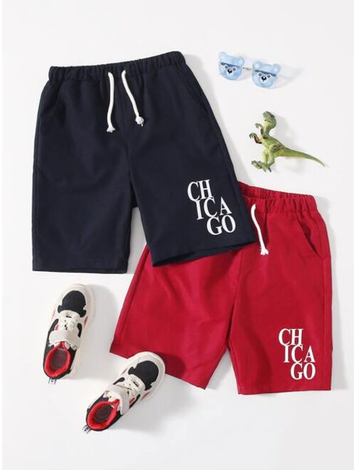 SHEIN Boys 2 Pack Letter Graphic Shorts